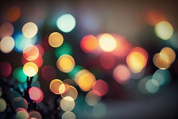 Blurry establishing multicolored Christmas lights. Generative AI.