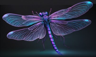  a blue dragonfly sitting on top of a black background.  generative ai - obrazy, fototapety, plakaty