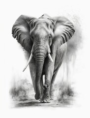 Wild Elephant: Concept Art Sketch on White Background
