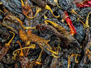 close up of a pile of dried chile 