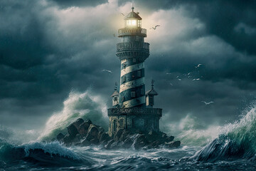 Fototapeta premium lighthouse in the stormy sea