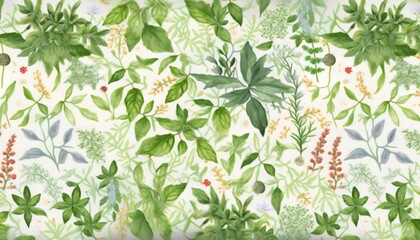  a watercolor painting of green leaves and berries on a white background.  generative ai