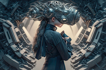 illustration of the girl with VR mask