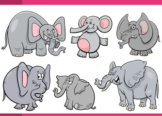 cartoon happy elephants comic characters set