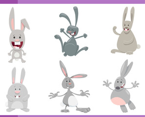 cartoon funny rabbits farm animal characters set