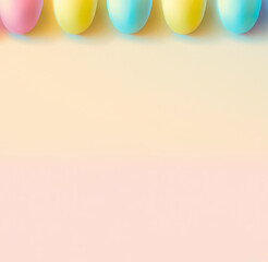 Fototapeta premium Pastel easter eggs on colorful pink and yellow background with copy space generative ai illustration