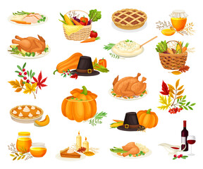 Thanksgiving Day Symbol and Food Big Vector Set