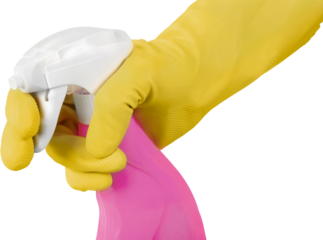 Hand in Rubber Glove Holding a Spray Bottle - Isolated
