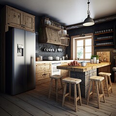 modern kitchen interior design illustration at daytime still life