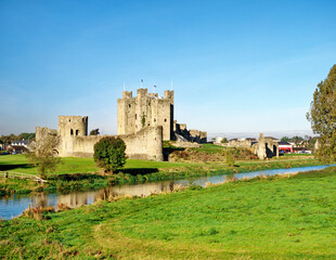 Trim Castle, one of the largest Norman castles in Ireland, in the town of Trim on the River Boyne,...