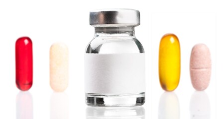 Medication vaccine in medical bottle on desk