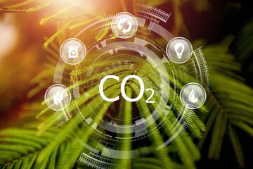 Fototapeta premium CO2 concept on green nature background