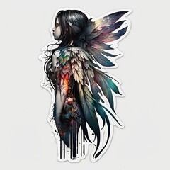 Long Haired Fairy with Vibrant Colored Wings Sticker