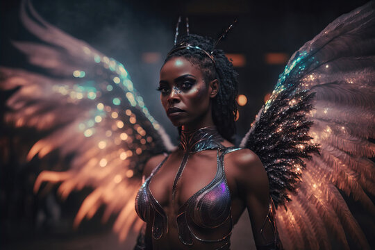 AI illustration of black woman in angel costume