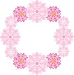 Spring congratulatory floral background. Festive paper flowers on a square light frame. Grunge bright pink background. 