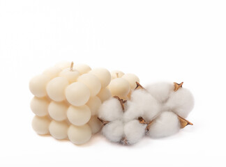 Bubble candle isolated on white background. Candle and cotton on a white isolated background.
