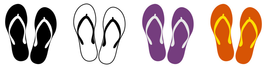 Set of flip flops icons. Vector illustration - obrazy, fototapety, plakaty