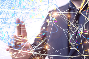 Global network. Blockchain. 3D illustration. Neural networks and artificial intelligence. Abstract
