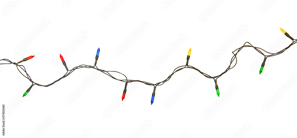 Wall mural string of christmas lights isolated on white background with clipping path
