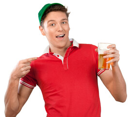 Frat boy partying and holding a beer