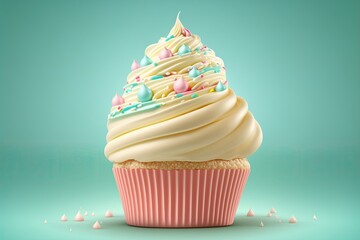 Festive sweet cupcake with cream and colorful sprinkles. Generative ai
