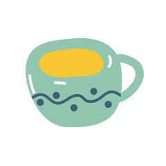Vector illustration of cup in flat style. Blue mug in flat style