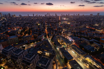 Fototapeta na wymiar Tel Aviv sunset top view