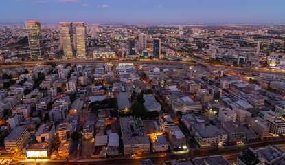 Tel Aviv and Ramat Gan night top panorama