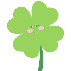 Happy Shamrock Four Leaf Clover with Squinting Eyes. St. Patrick's Day, Saint Patrick.