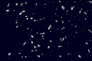 Silver shine of confetti on a black background. Illustration of a drop of shiny particles.