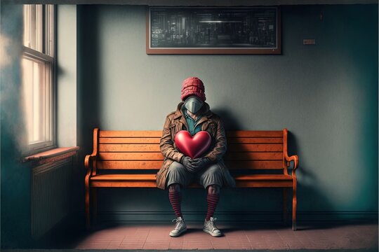 Lonely person in isolation, unhappy love concept. Broken heart. Generative AI