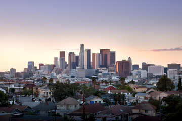 Fototapeta na wymiar Los Angeles skyline, view of the city, dusk