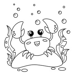 Cute cartoon crab. Black and white vector illustration for coloring book