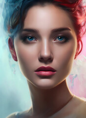 Portrait of a beautiful woman, Digital painting of a beautiful girl, Digital illustration of a female face.