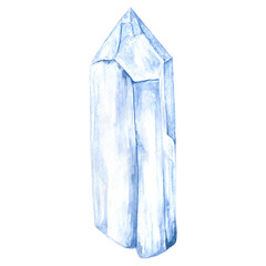 Watercolor illustration Arctic crystal, blue color ice isolated  on a white background