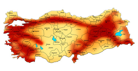Turkey earthquake map. Earthquake fault line map. - obrazy, fototapety, plakaty