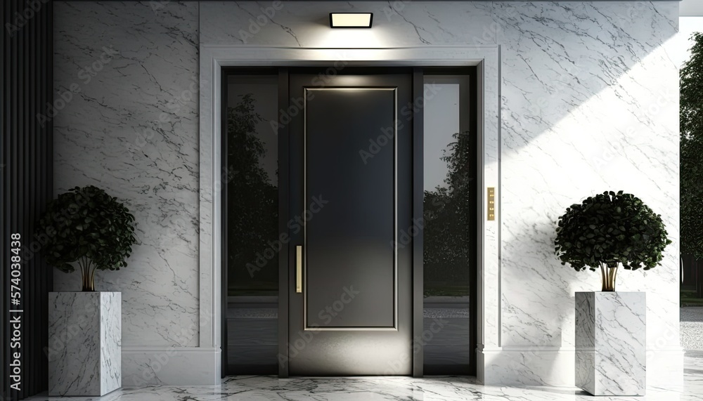 Wall mural modern entrance, black simple door for a luxury house