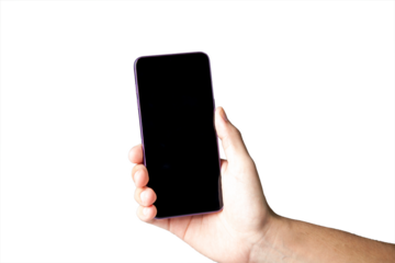 Hand holding smartphone on neutral background. smartphone concept. app concept.