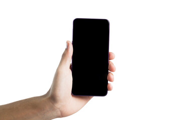 Hand holding smartphone on neutral background. smartphone concept. app concept.