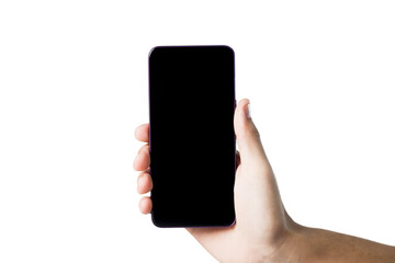 Hand holding smartphone on neutral background. smartphone concept. app concept.