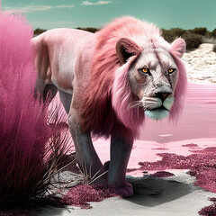 Pink lion created witch Generative AI technology