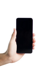 Hand holding smartphone on neutral background. smartphone concept. app concept.