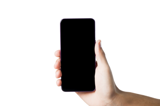 Hand holding smartphone on neutral background. smartphone concept. app concept.