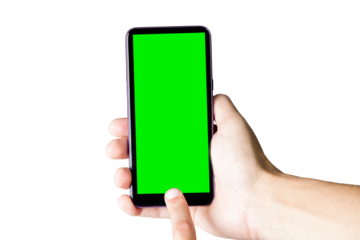 Hand holding smartphone with green screen. Mobile phone with chroma key. smartphone concept. app concept.