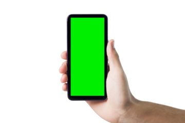 Hand holding smartphone with green screen. Mobile phone with chroma key. smartphone concept. app concept.