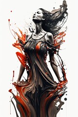 Woman with a dress made of liquid paint, dynamic isolated fashion illustration, generative ai