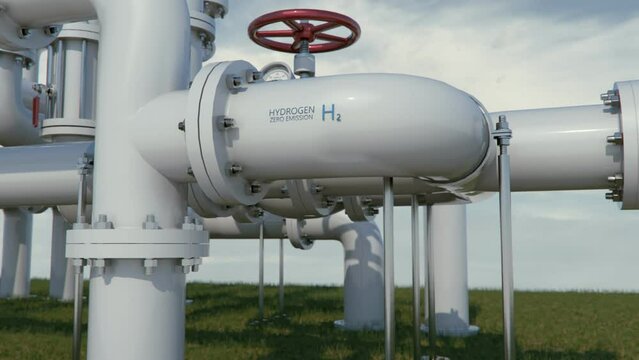 Hydrogen pipeline concept. Carbon neutral energy source using existing gas infrastructure. 4K CGI animation.