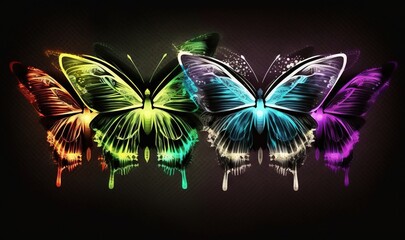 Fototapeta na wymiar three colorful butterflies on a black background with a black background and a black background with a black background and a black background with a white border. generative ai