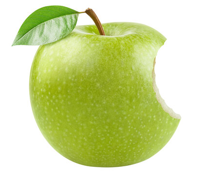 Bitten green apple cut out