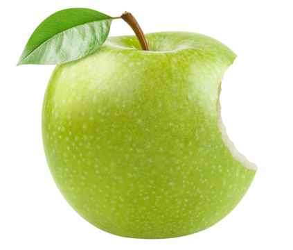Bitten green apple cut out
